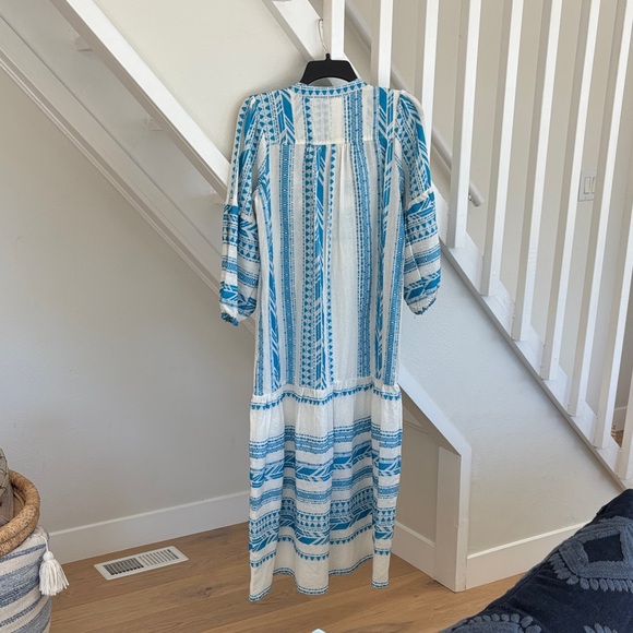 Elan White and Turquoise Blue Maxi Dress with Tassel Tie - Picture 3 of 3